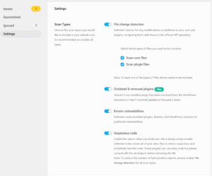 Defender Pro Malicious Scanning Settings