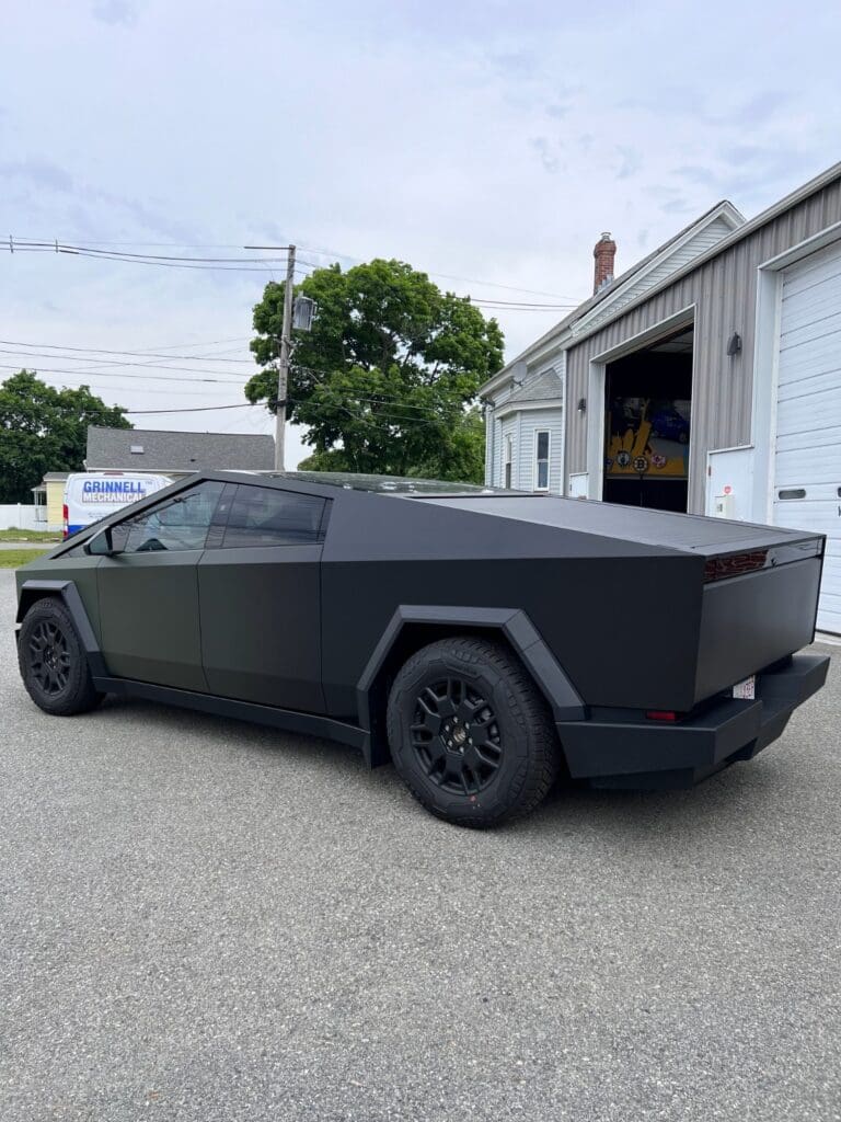 Wrap4Cars Tesla Cybertruck Matte Wrap Angled Rear Side View